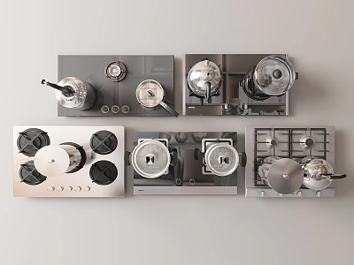 Modern Kitchen Appliances with Stainless Steel Finish Showcasing Stovetops Coffee Makers And Range Hoods 3d model