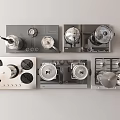 Modern Kitchen Appliances with Stainless Steel Finish Showcasing Stovetops Coffee Makers And Range Hoods