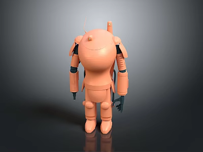 Detailed Orange Mechanical Robot Character 3D Model With Antenna Backpack Arms Legs 3d model