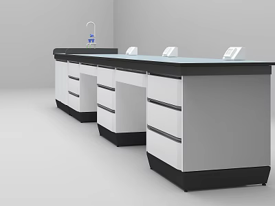 Functional Utility Table With Black Countertop Multiple Drawers White Cabinets And Faucet 3d model