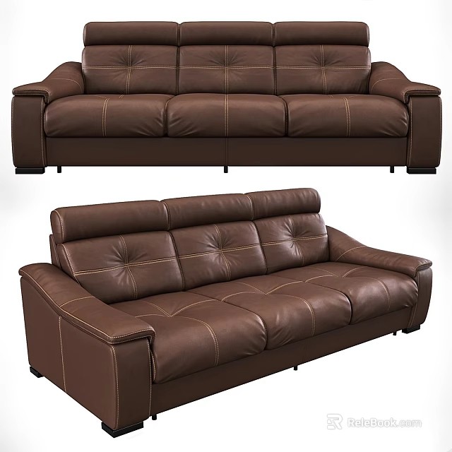 Brown Leather Sofa With Modern Tufted Design And Comfortable Seating 3d model