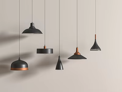 Modern Black and Copper Pendant Lights with Various Shapes for Interior Decoration 3d model