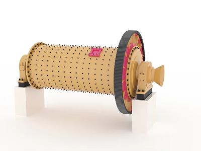 Industrial Grinding Drum Equipment With Perforated Surface Black Gear And White Support Base 3d model