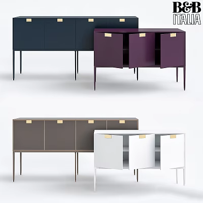 Modern Storage Cabinets In Various Colors With Metal Handles And Open Closed Doors 3d model