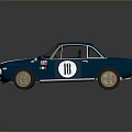 Vintage Blue Racing Car with White Stripes Number 16 and Gold Wheels