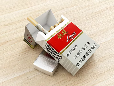 Open Liqun Cigarette Pack With Cigarettes Placed On Wooden Table Surface 3d model