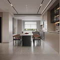 Modern Living and Dining Room with Open Concept Large Windows Sofa and Gray Rug