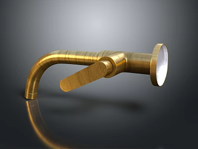 Gold Brass Modern Faucet With Curved Spout Single Handle And Polished Finish Design 3d model