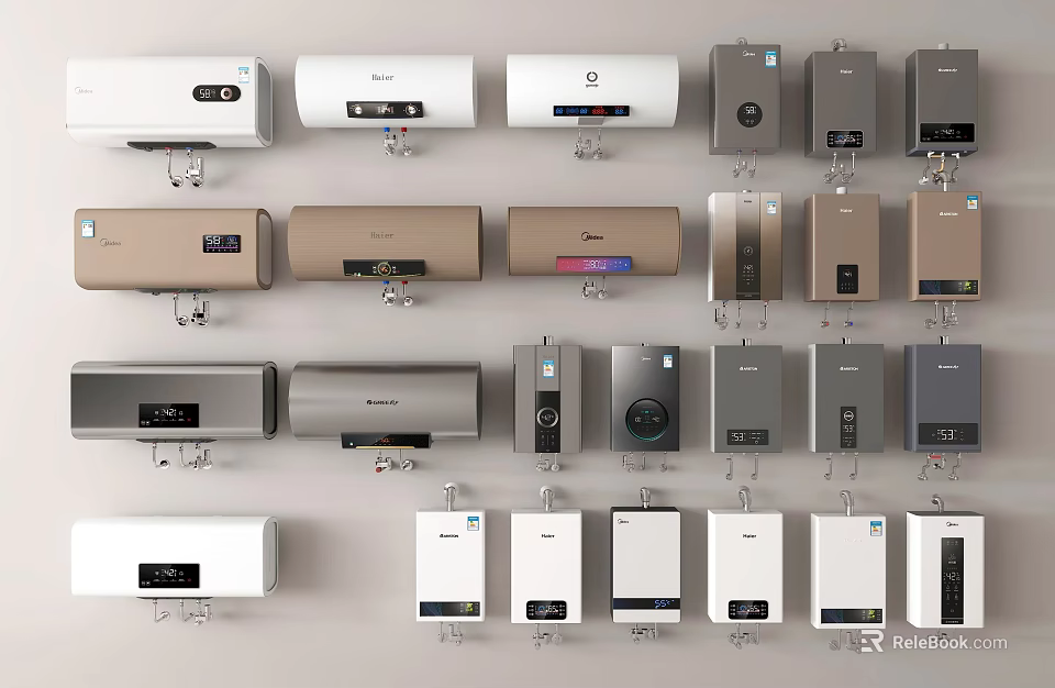 Household Water Heaters With Various Wall Mounted Styles Colors And Designs 3d model 