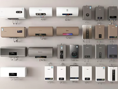 Household Water Heaters With Various Wall Mounted Styles Colors And Designs 3d model