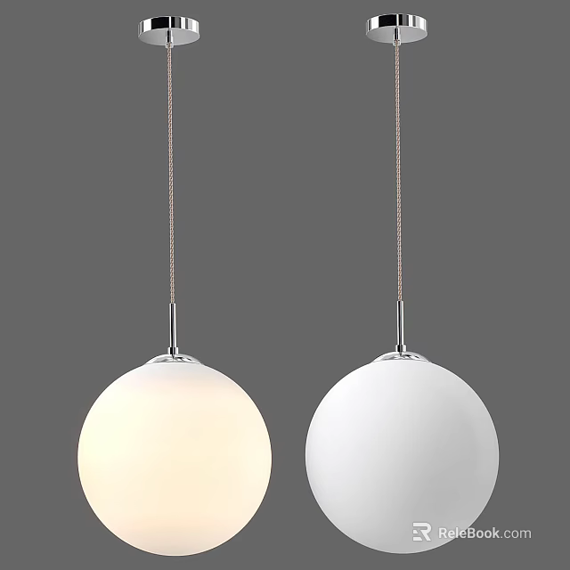 Contemporary Spherical Pendant Lights with Metal Hanging Chains and Illuminated White Glass Globes 3d model 