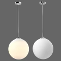 Contemporary Spherical Pendant Lights with Metal Hanging Chains and Illuminated White Glass Globes