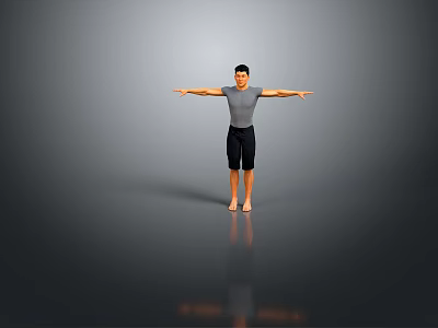 Man in Gray T shirt and Black Shorts with Arms Outstretched on Gray Background 3d model
