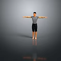 Man in Gray T shirt and Black Shorts with Arms Outstretched on Gray Background