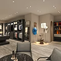 Modern Clothing Boutique Interior With Apparel Racks Mirror Display And Seating Area
