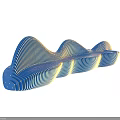 Modern Blue Public Chair With Wavy Striped Design And Artistic Curved Shape