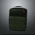 Green Woven Texture Suitcase With Black Handle And Red Accent Details