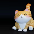 Cute Orange And White Cartoon Cat Figure With Smiling Face And Striped Tail 3d model