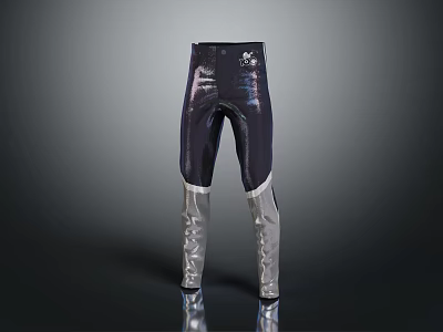 Sleek High Waist Black Silver Tight Pants With Metallic Leg Design Details 3d model