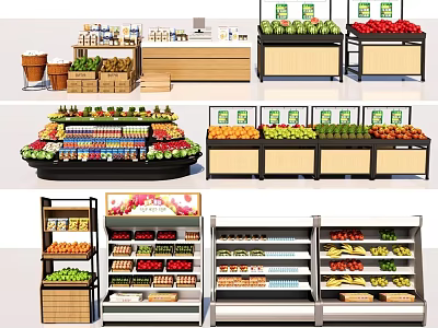 Supermarket Fruit Shelves Display Various Fresh Assorted Fruits And Vegetables 3d model