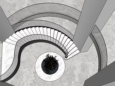 Modern Spiral Staircase Design With Marble Steps And Central Potted Plant 3d model