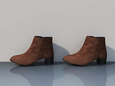 Brown Suede Ankle Boots With Black Heels On Gray Floor And Light Gray Wall 3d model