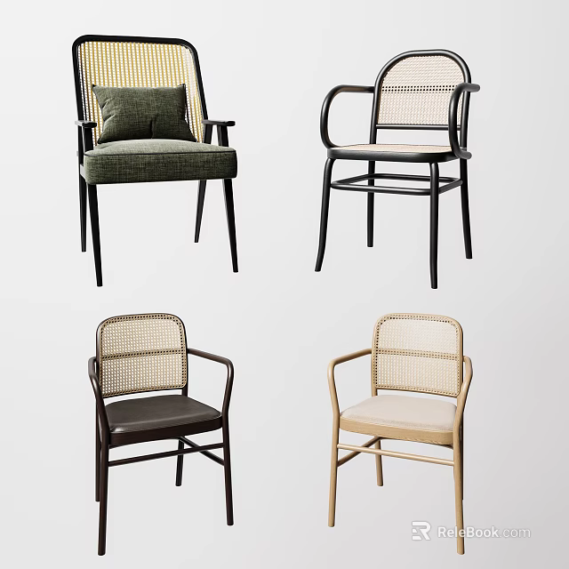 Modern Leisure Chairs With Rattan Details And Wooden Frames In Various Styles 3d model 