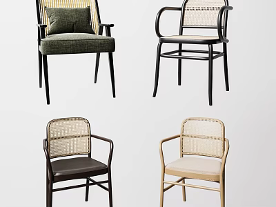 Modern Leisure Chairs With Rattan Details And Wooden Frames In Various Styles 3d model
