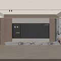 Modern Living Room Interior With Sleek TV Wall Marble Stand And Wooden Shelves