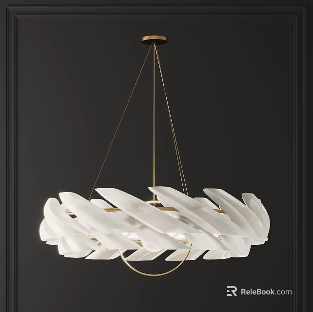 Modern White Spiral Leaf Design Chandelier With Gold Metal Frame And Elegant Structure 3d model 