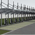 Modern Metal Frame Canopy Covering EV Charging Stations in Parking Area