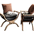 Accent Chairs Set of Two with Rattan Frame Dark Cushions and Brown Pillows