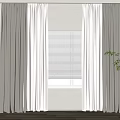 Light Colored Sheer Curtains With Window Blinds And Green Plant In Modern Interior
