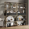 Elegant Gold Frame Display Shelf With Decorative Vases Sculptures Books And Photo Frames