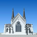 Christian Church Building With Twin Spires White Exterior And Circular Rose Window