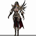 Fantasy Female Warrior In Ornate Golden Armor With Red Cape And Spiked Details