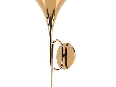 Golden Trumpet Shaped Wall Light With Circular Mounting Base And Sleek Design 3d model