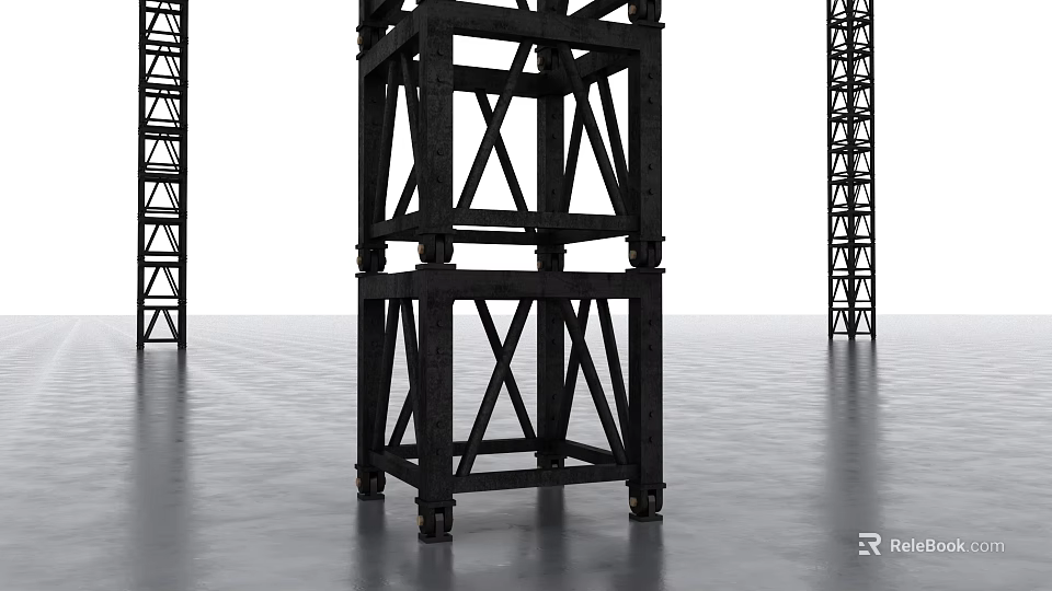Black Metal Industrial Style Room Divider With Cross Frame And Wheels 3d model 