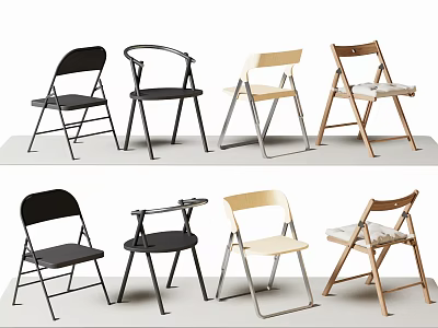 Modern Dining Chairs With Folding Design Metal Frames Wooden Accents And Black Beige Colors 3d model