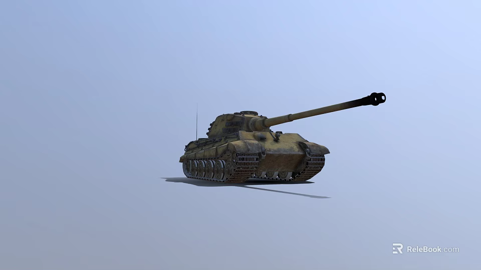 Military Armored Tank With Long Cannon Tracks And Camouflage Design 3d model 