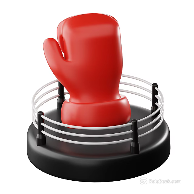 Boxing Sports Equipment Featuring Red Boxing Glove On Miniature Ring Model 3d model 