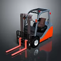 Orange And Gray Industrial Forklift With Front Forks Driver Cab And Wheels