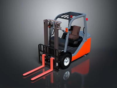 Orange And Gray Industrial Forklift With Front Forks Driver Cab And Wheels 3d model