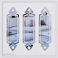 Decorative Mirrors with Geometric Pattern Frames Wall Mounted Reflecting Sofa and Pillows in Living Room