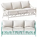 Stylish Multi-Seat Sofa With Wicker Frame Beige Cushions And White Teal Frames 3d model