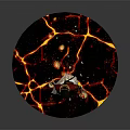 Fantasy Game And Movie Character With Red Outfit Headpiece Flaming Hands And Lava Ground