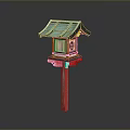 Japanese Traditional Lantern With Green Roof And Red Pole Decorative Design