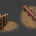 Rustic Wooden Fences On Sandy Ground With Log Structure And Small Stones