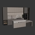Modern Kitchen Cabinets With Marble Countertop Island Built-in Appliances And Lighting