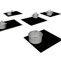 Multiple Modern Black Induction Cooktops With Pots On Kitchen Appliance Surfaces 3d model